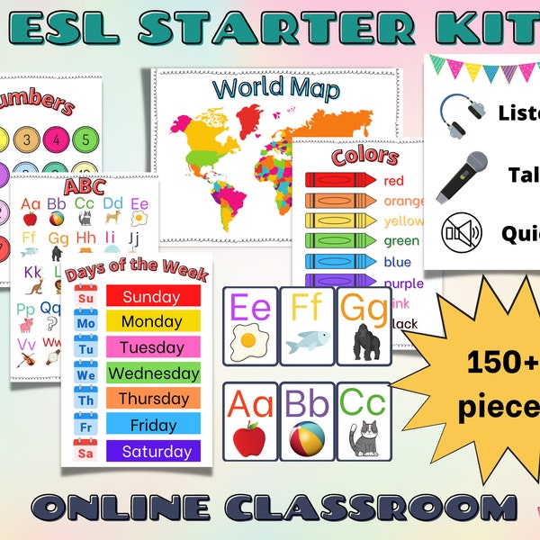 ESL Teacher's Online Classroom Kit | vip kid, iTalki, Outschool|, Cambly, Teachable | PDF Props for English Teachers | Printable ESL Props |