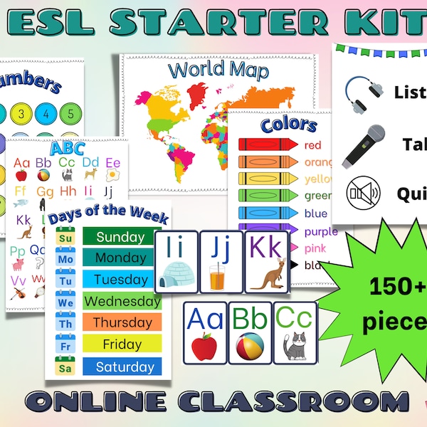 Online classroom Kit for ESL Teachers | VipKid, Italki preply cambly | ESL Props and resources for English Teachers | Printable ESL Props |