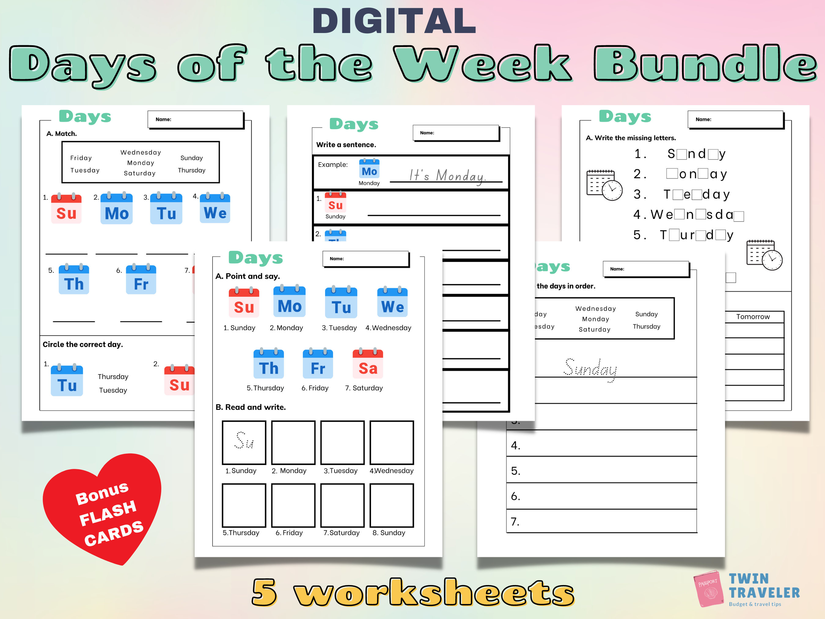 1st grade worksheets on days of the week pdf english days of etsy ireland