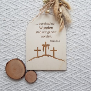 Holzkarte mit Bibelvers Ostern christlich