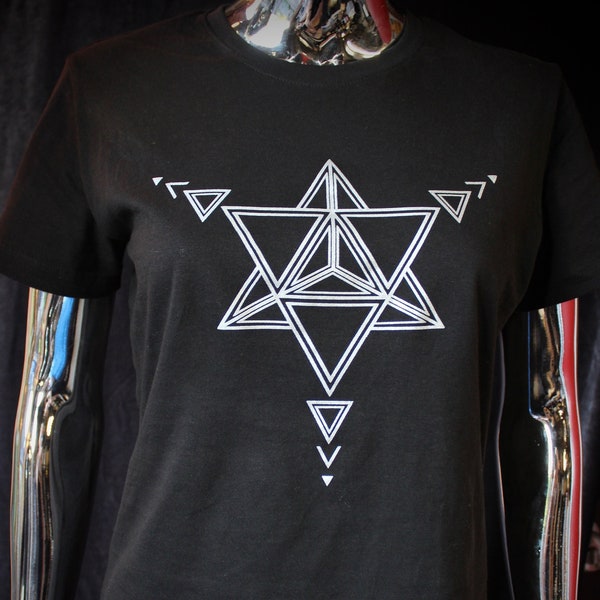 Merkabah Tshirt / Womens fitted / Black with silver print