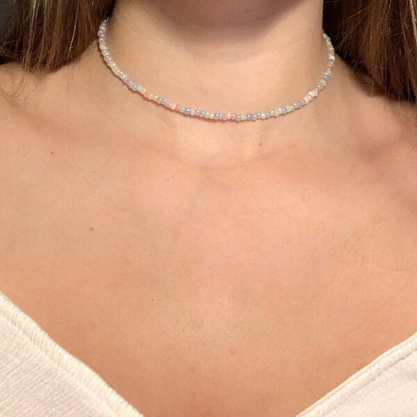 Choker with colorful pastel beads