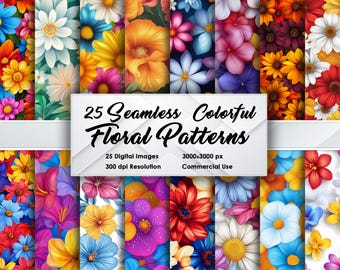 Patrones florales artísticos: 25 patrones sin costuras ilustrados 3000 x 3000 px, 300 DPI, perfectos para proyectos de impresión y diseño, texturas botánicas