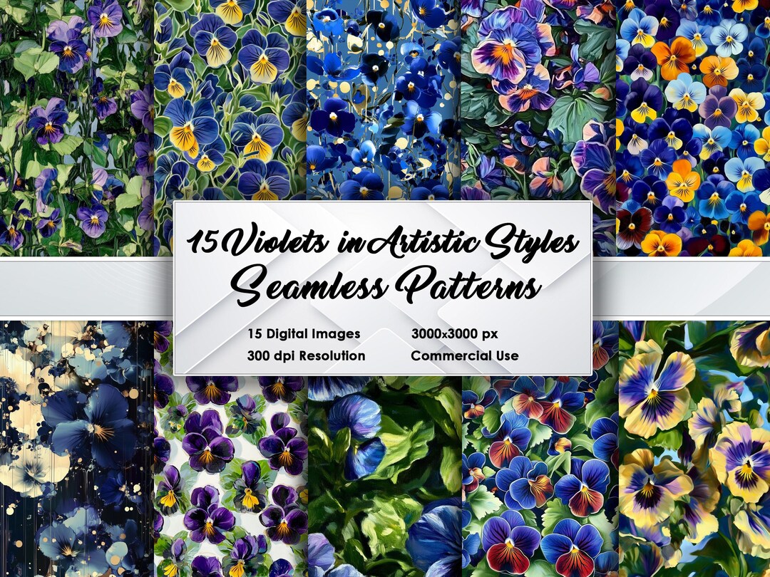 Violet Graphics Design Violets Artistic 15 Seamless Patterns 3000x3000 Px, 300 DPI, Floral ...