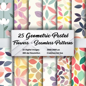 25 Geometrische Pastell Blumen - Nahtlose Muster 3000x3000 px, 300 DPI, Pastell-Blumenmuster für Drucke, Tapeten, Stoffe & DIY-Projekte