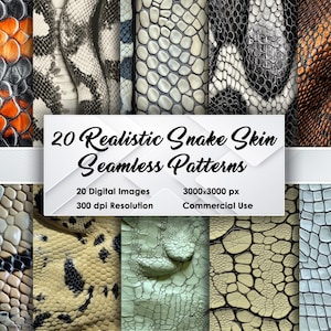 20 motifs réalistes sans couture de peau de serpent - 3 000 x 3 000 px, 300 ppp, textures de reptiles exotiques pour l'impression, le scrapbooking, la conception graphique et plus