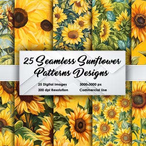 Sonnenblumen Muster – 25 leuchtend gelbe Designs 3000x3000 px, 300 DPI für Prints, Tapeten, Stoffe & DIY-Projekte