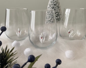 Handmade Schwan Glas Becher weiß