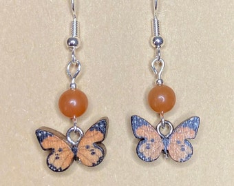 Orange Bead with Orange Wooden Butterfly Charm