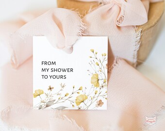 Square Bridal Shower Gift Tag - Printable Floral Bridal Shower Cookie Tag - Instant Download - From My Shower to Yours Floral Watercolor Tag