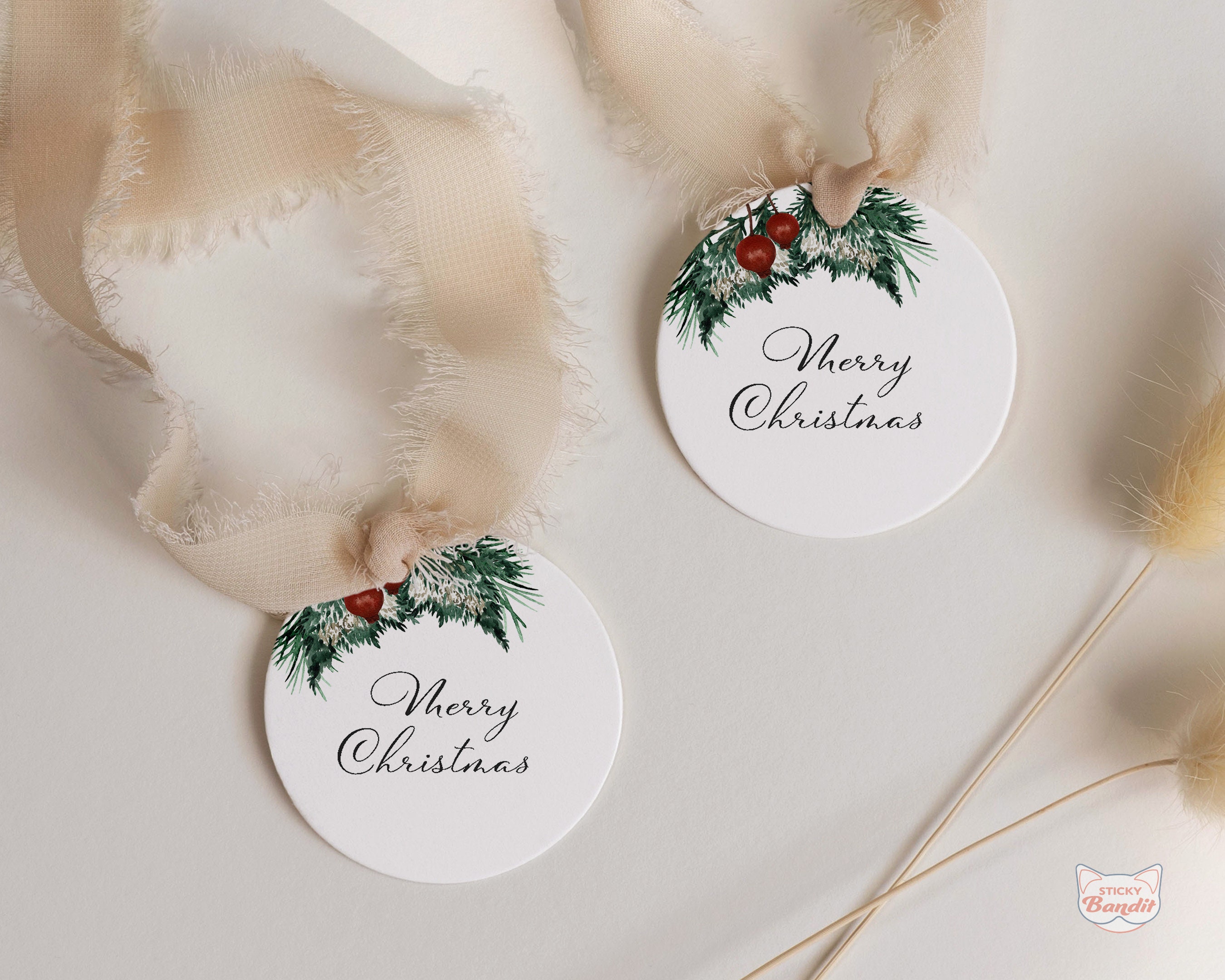 Round Christmas Gift Tag Printable Christmas Floral Cookie - Etsy