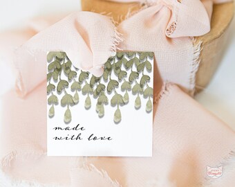 Square Greenery Label and Gift Tag - Printable Label and Cookie Tag - Instant Download - Greenery Made With Love Tag