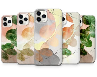 Funda de teléfono de arte abstracto Funda de hojas abstractas para iPhone 13, 12, 11Pro, XR, XS, 8+, 7, Samsung S10, S20, S21, A40, Huawei P20, P30 Lite