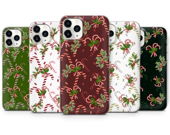 Funda para teléfono con diseño de dulces navideños y palitos de caramelo para iPhone 13, 12, 11Pro, XR, XS, 8+, 7, Samsung S10, S20, S21, A40, A51, Huawei P20, P30 Lite