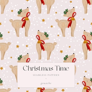 Wunderliche Weihnachten Rentier Musterdesign, Weihnachten Digital Papier mit festlichen roten Bögen, Sterne, Urlaub Elemente für saisonale Handwerk