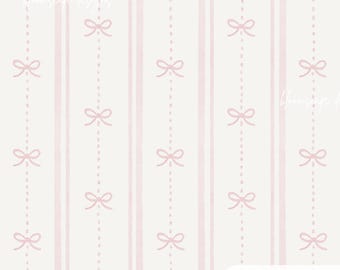 Preppy Bow Seamless Pattern, Coquette Stripe Pink Digital Paper, Minimal Girly Background, Feminine Scrapbook Paper