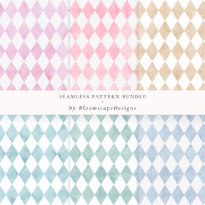 Pastell Harlekin Digital Paper Pack, Rosa, Blau, Grün, Beige, Lila Raute Nahtlose Muster, Coquette Scrapbook Craft Hintergründe Clipart