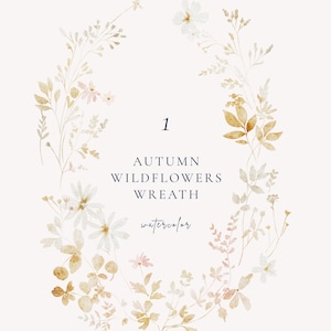 Autumn Wildflowers Wreath PNG, Rustic Wreath Clipart, Meadow Flowers, Autumn Floral Watercolor Clipart, Elegant Wildflower Wedding Clipart