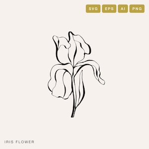 Logotipo floral SVG de iris, arte lineal de iris, flor simple, descarga instantánea, SVG floral, archivos SVG para Cricut, logotipo prediseñado, uso comercial