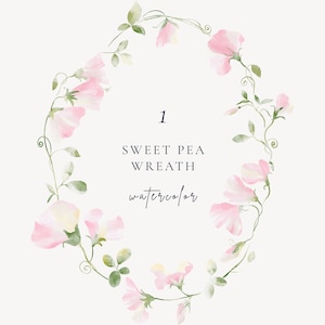 Sweet pea Aquarell Kranz, Pink Wildblumen Kranz Clipart, Zarte Hochzeit Blumenkranz Clipart, Pastel rosa Blumen png, kommerzielle Nutzung