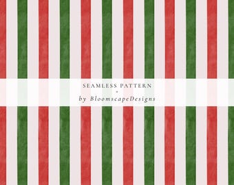 Red Green Christmas Stripe Pattern, Watercolor Holiday Digital Paper, Festive Seamless Background, Christmas Wrapping Paper Design