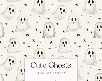 Cute Ghost Halloween Pattern, Spooky Ghost Digital Paper, Halloween Seamless Pattern, Halloween Ghost Background, Spooky Fall Background