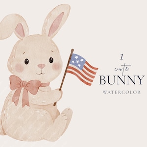 Vaterländisches Häschen Clipart 4. Juli Kaninchen PNG Amerikanische Flagge Baby Tier Illustration Erster Unabhängigkeitstag Sublimation Kinderzimmer Kunst