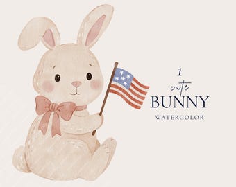 Patriotic Bunny Clipart 4th of July Rabbit PNG American Flag Baby Animal Illustration First Independence Day Sublimation Nursery Art