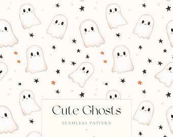 Cute Ghost Halloween Pattern, Spooky Ghost Digital Paper, Halloween Seamless Pattern, Halloween Ghost Background, Digital Scrapbooking