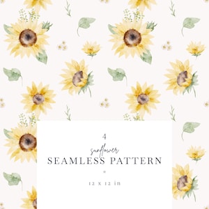 Sunflower Watercolor Digital Paper, Seamless Botanical Sunflower Pattern Set, Sunflower Digital Background, Floral Scrapbook Paper