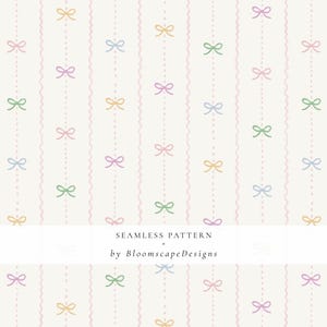 Coquette Bow Seamless Pattern, Pastel Stripe Ribbon Digital Paper, Girly Nursery Wallpaper, Preppy Fabric Pattern, Hand Painted image 6