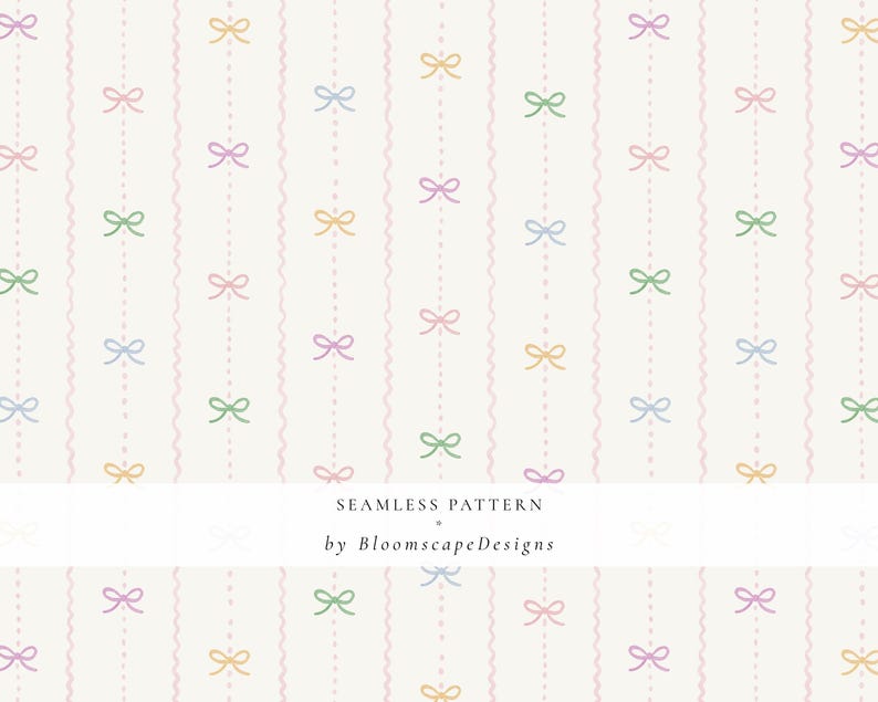 Coquette Bow Seamless Pattern, Pastel Stripe Ribbon Digital Paper, Girly Nursery Wallpaper, Preppy Fabric Pattern, Hand Painted image 6