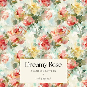 Papel digital de rosas, fondo digital pintado al óleo, patrón floral moderno sin costuras, papel para scrapbooking con flores abstractas, uso comercial