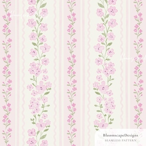Diseño sin costuras de rayas florales coquetas, papel digital de flores vintage rosas, papel pintado femenino para habitación infantil, diseño de tela cottagecore
