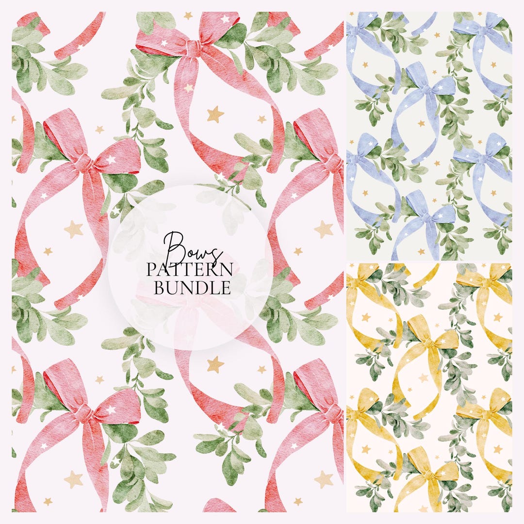 Watercolor Christmas Bow Pattern Bundle, Whimsical Holiday Seamless ...