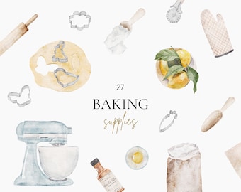 Watercolor baking clipart, Hand painted bakery clipart png, Baking supplies, Cooking logo, Culinary clipart, Pastel kitchen utensils