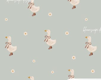 Neutral Goose Seamless Pattern, Vintage Nursery Goose Print, Minimal Watercolor Duck Pattern, Sage Green Baby Pattern, Cute Farm Goose Paper
