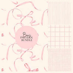 Rosa Band Bögen Musterlose Muster Bündel, Gingham Kariert Streifen Kokette Eleganten Hintergrund, Pastell Rosa Digitales Papier