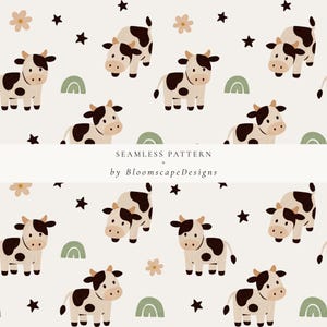 Cute Cow Seamless Pattern, Nursery Farm Animal Pattern, Spring Farm Fabric Design, Baby Floral Cow Pattern, Gender Neutral Wallpaper Clipart