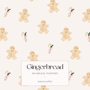 Gingerbread Seamless Pattern, Watercolor Christmas Pattern, Cute Hand painted Holiday Wrapping Paper, Neutral Christmas Seamless File