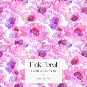 Pink Floral Digital Paper, Modern Seamless Pink Floral Background Pattern, Watercolor Flower Print, Scrapbooking Paper, Instant Download