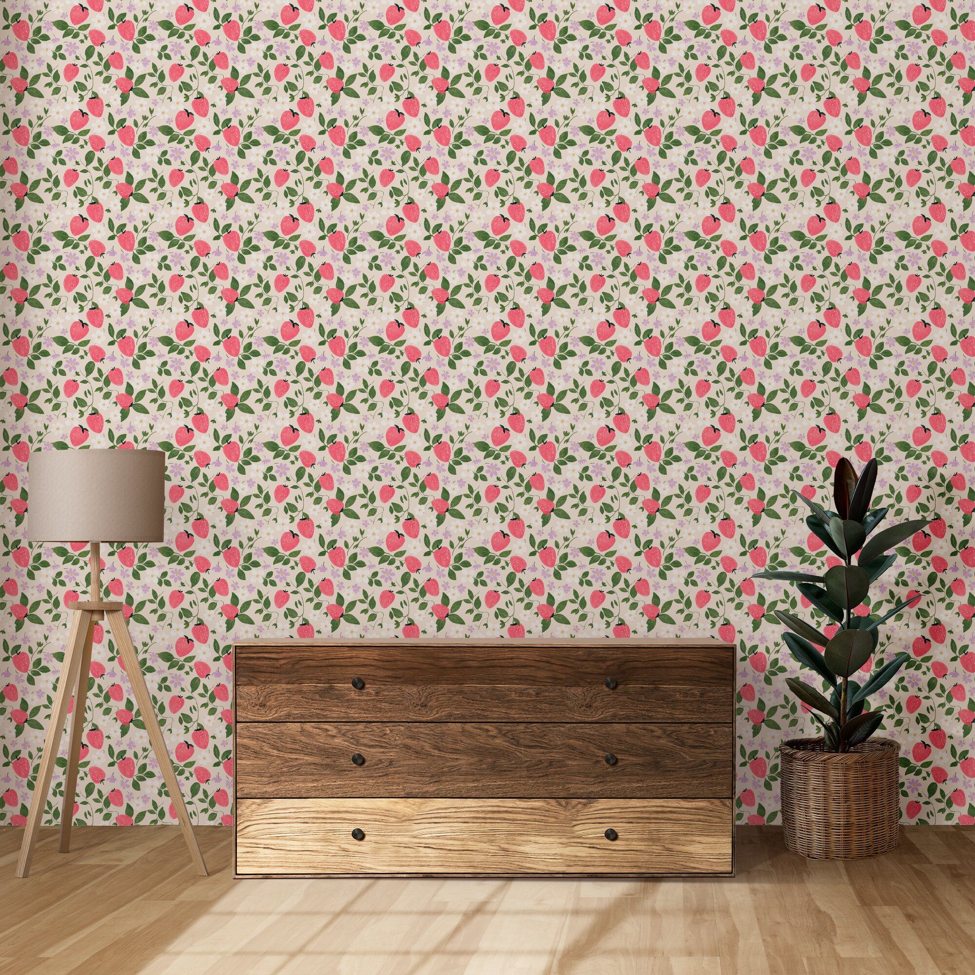 Strawberry Seamless Pattern, Pink Strawberries PNG Seamless File, Hand ...