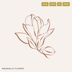 Logotipo floral svg de magnólia, arte de linha de magnólia, svg de primavera, flor simples, download instantâneo, svg floral, arquivos svg para cricut, uso comercial