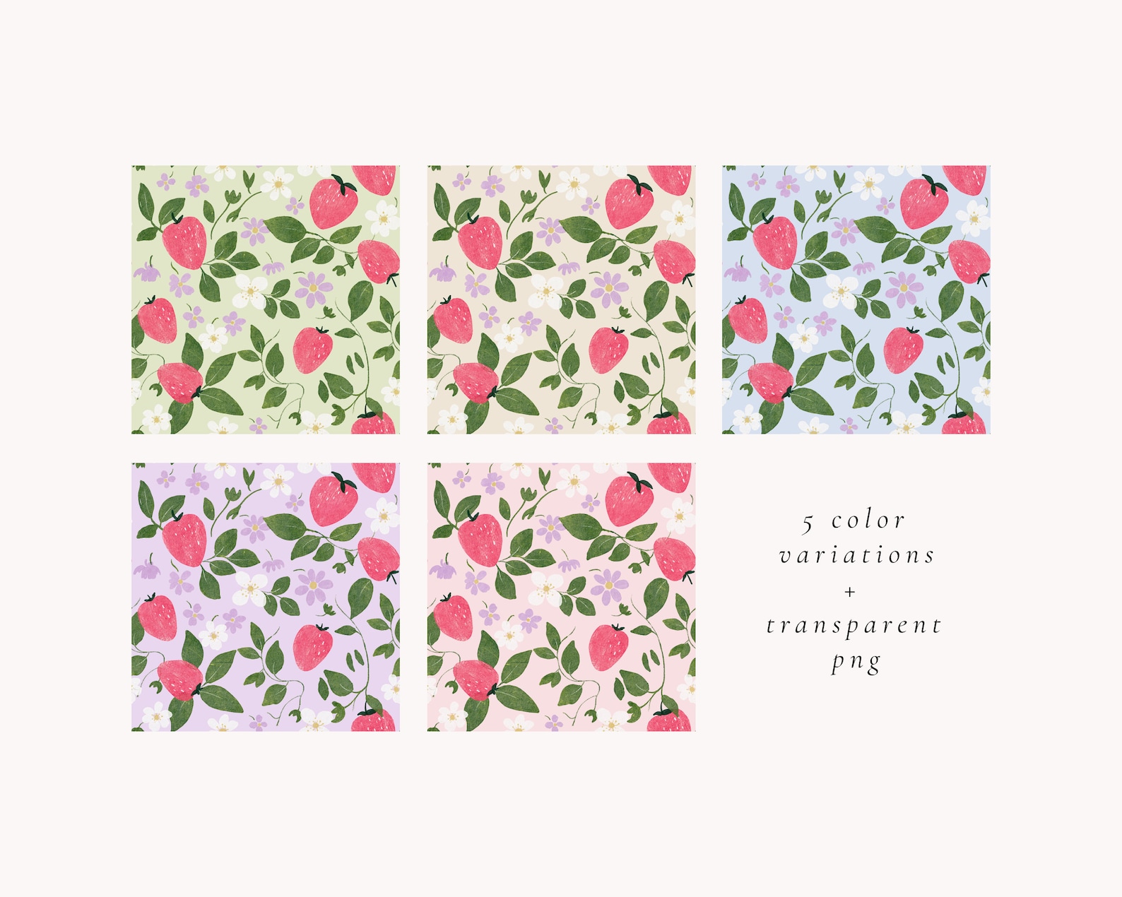 Strawberry Seamless Pattern, Pink Strawberries PNG Seamless File, Hand ...