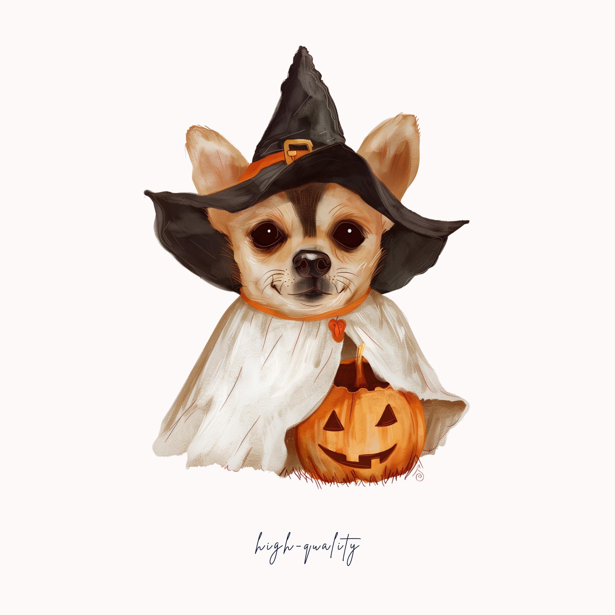 Halloween Dog PNG Clipart Bundle, Cute Funny Dog in Ghost Costume With ...
