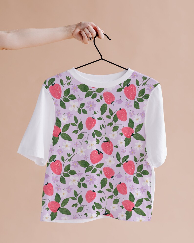 Strawberry Seamless Pattern, Pink Strawberries PNG Seamless File, Hand ...