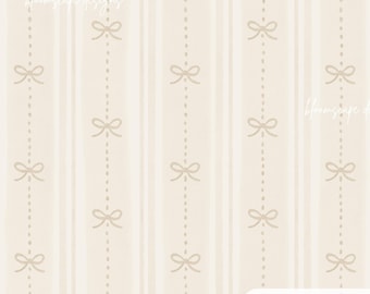 Neutral Bow Seamless Pattern, Beige Stripe Ribbon Digital Paper, Minimal Nursery Wallpaper, Preppy Fabric Pattern, Hand Painted