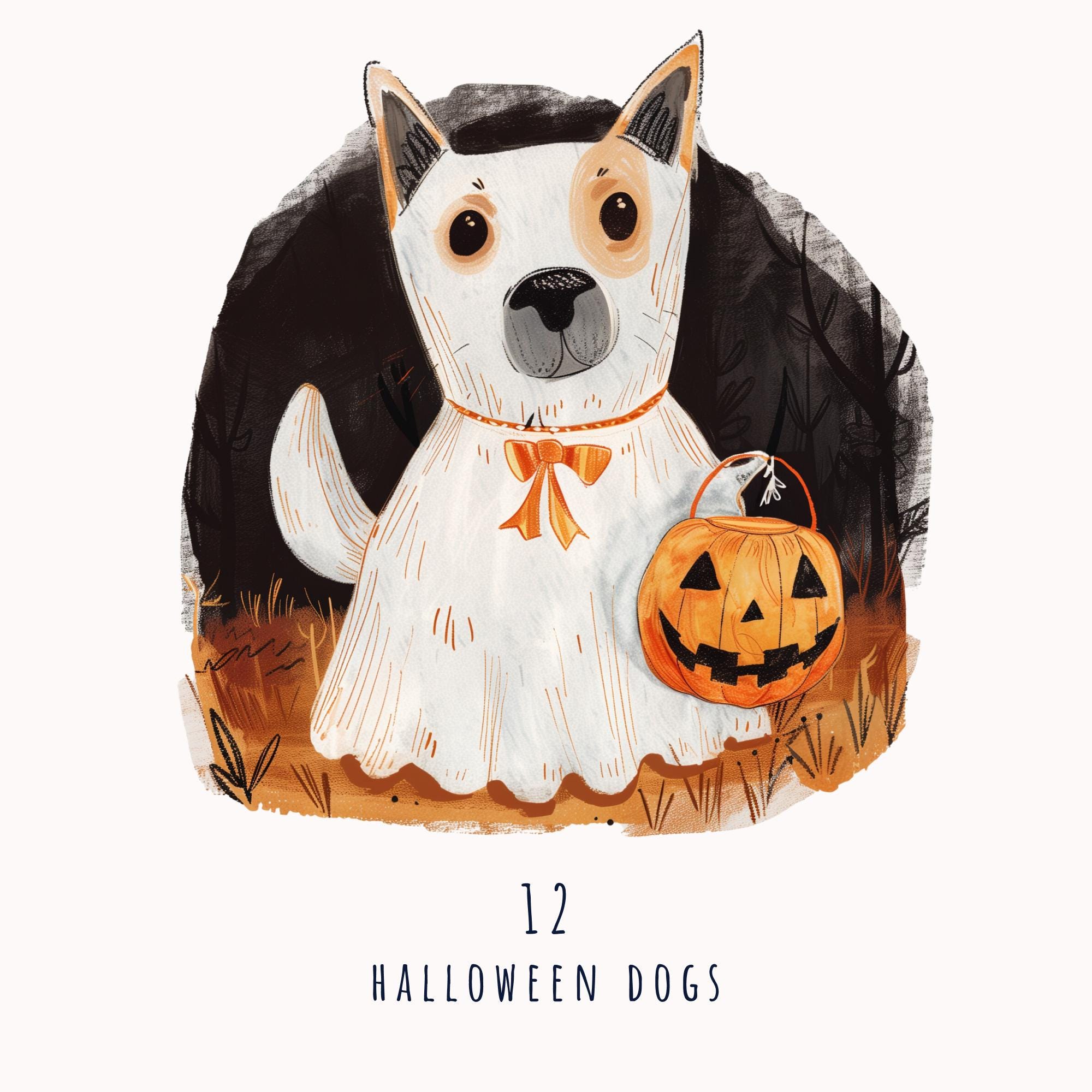 Halloween Dog PNG Clipart Bundle, Cute Funny Dog in Ghost Costume With ...
