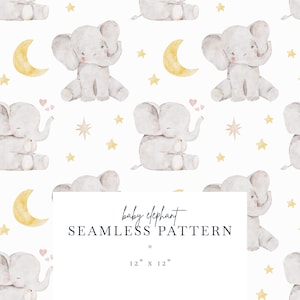 Padrão digital sem costura de aquarela de elefante bebê para decoração de berçário, convites para chá de bebê, scrapbooking e projetos DIY