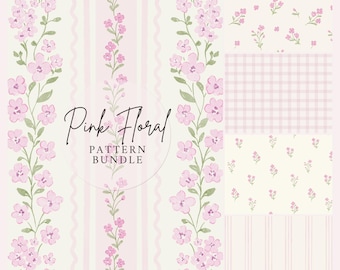 Pink Floral Pattern Bundle, Coquette Nursery Wallpaper, Vintage Cottagecore Digital Paper, Soft Pink Fabric Patterns